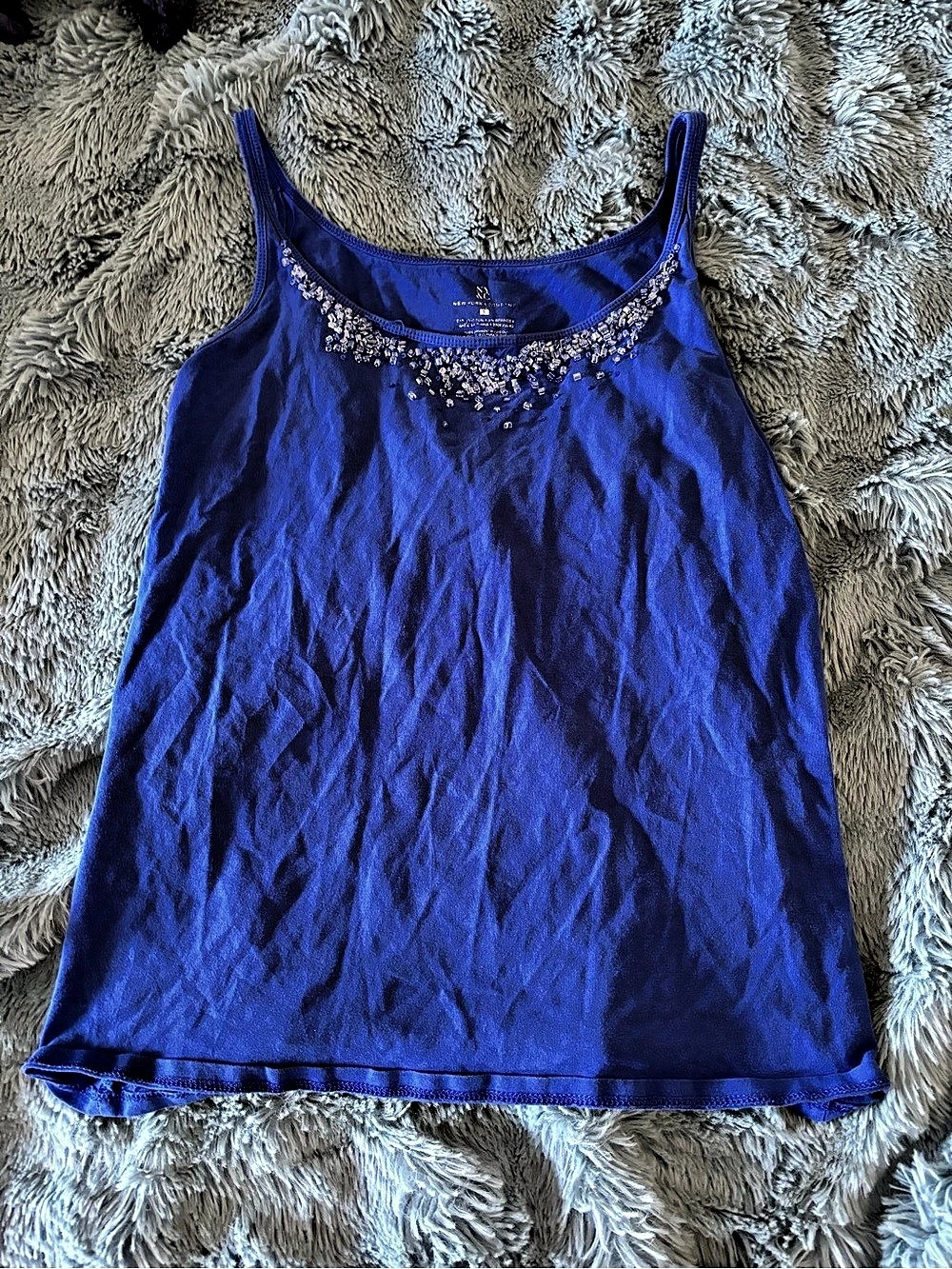 NY & company Beaded Tank Top in Blue Size Large